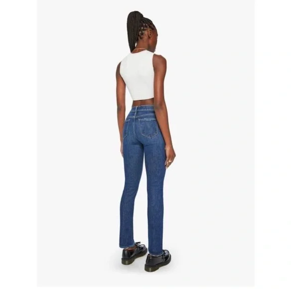 Mother The Rascal Skimp High Rise Straight Jeans Dark Washed Denim